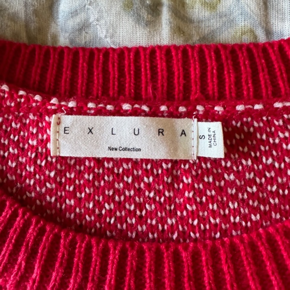 EXLURA Long sleeve Winter Sweater size Small; Red and off white - Picture 5 of 5